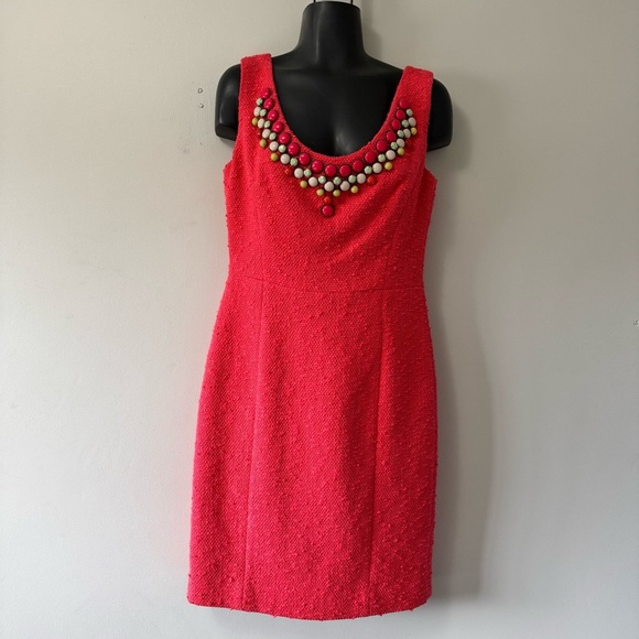 Milly of New York Dresses & Skirts - Milly of New York Beaded Dress Coral Orange Sleeveless Boucle Textured